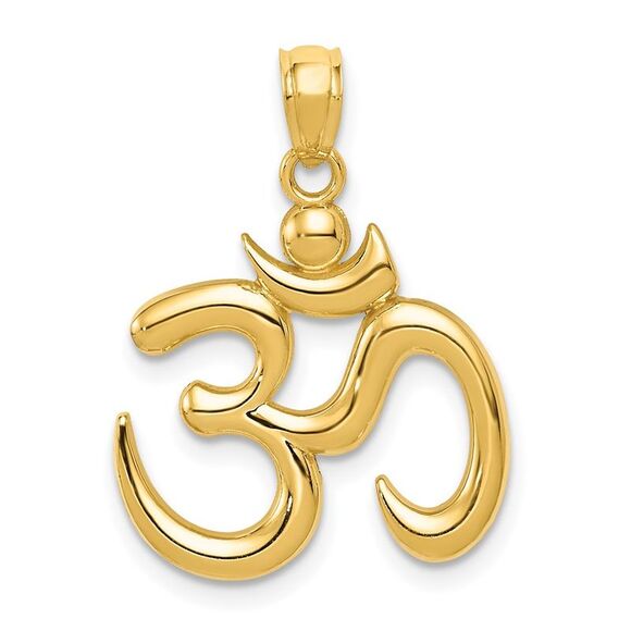 14k Yellow Gold 2D Om Symbol Pendant, 17mm (5/8 inch) - Picture 1 of 5